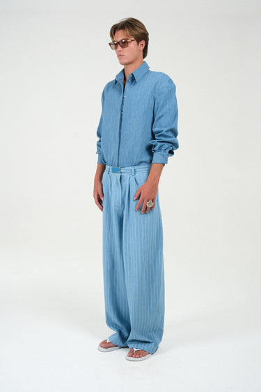 Striped Denim Wide Leg Pants