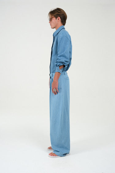 Striped Denim Wide Leg Pants