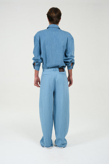 Striped Denim Wide Leg Pants