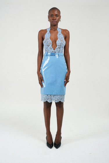 Vynil Midi Skirt with Lace Details