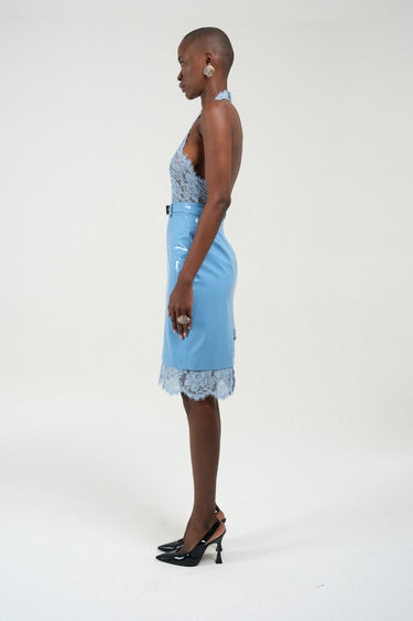 Vynil Midi Skirt with Lace Details