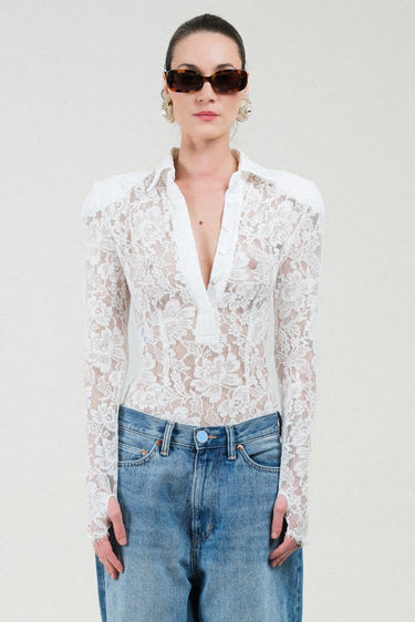 Lace Long Sleeves Polo Bodysuit