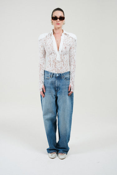 Lace Long Sleeves Polo Bodysuit