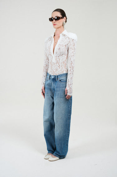 Lace Long Sleeves Polo Bodysuit