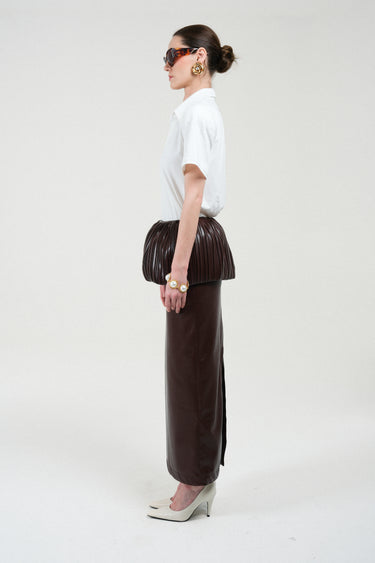 Eco Leather Pleated Balloon Skirt