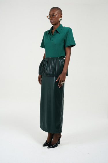 Eco Leather Pleated Balloon Skirt