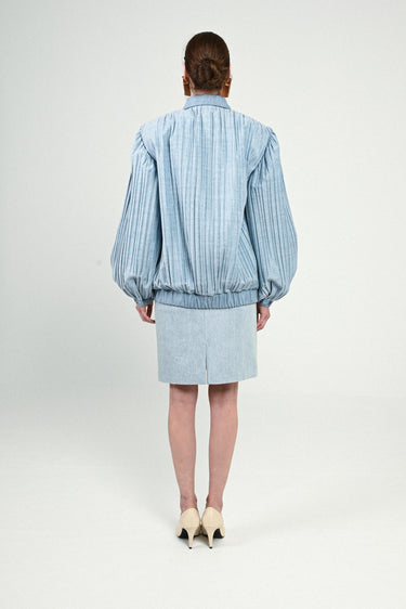 Denim Pleated Short Bomber