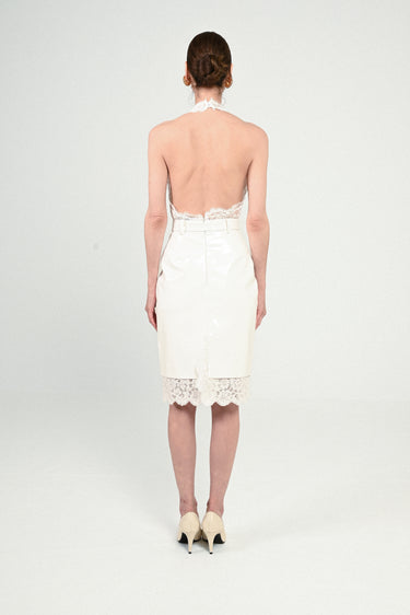 Vynil Midi Skirt with Lace Details
