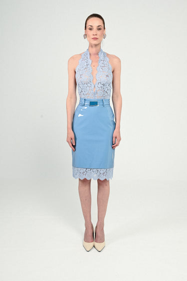 Vynil Midi Skirt with Lace Details