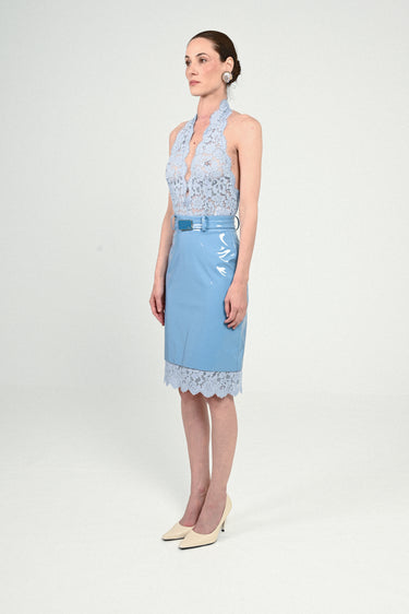 Vynil Midi Skirt with Lace Details