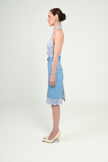 Vynil Midi Skirt with Lace Details