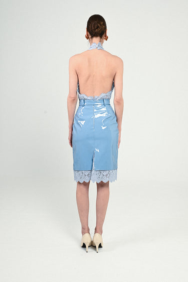 Vynil Midi Skirt with Lace Details