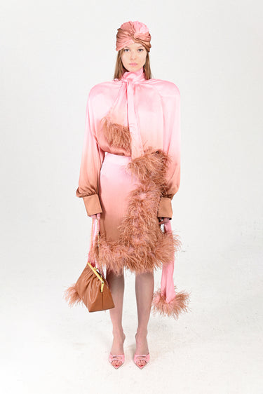 Degradé Blouse with Feathers Bow Neck