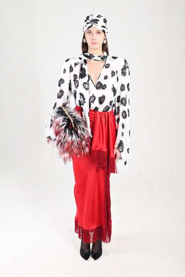 Printed Raglan Shirt with Integrated Scarf