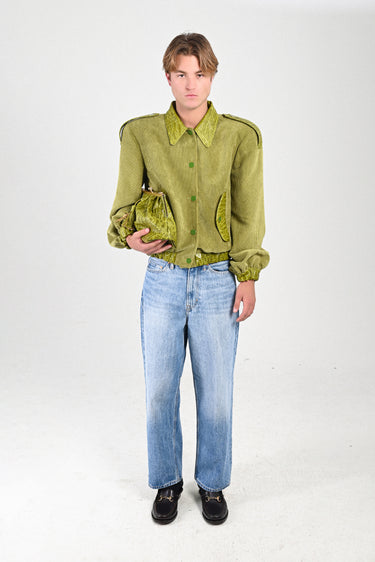 Corduroy Short Bomber with Croco Details