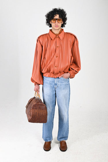 Pleated Eco-leather Short Bomber