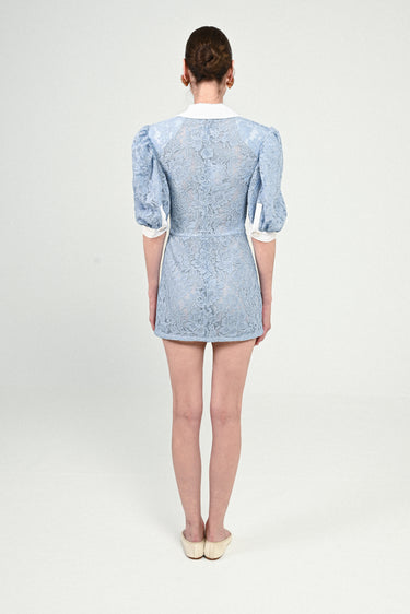 Lace Polo Mini Dress with Puffy Sleeves
