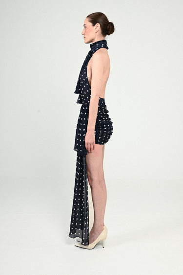 Polka Dots Sleeveless Mini Dress with Bow Neck