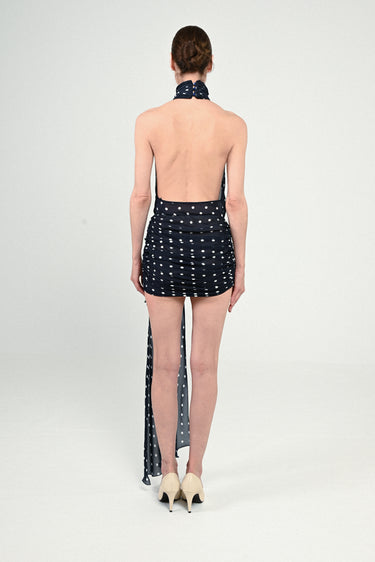 Polka Dots Sleeveless Mini Dress with Bow Neck