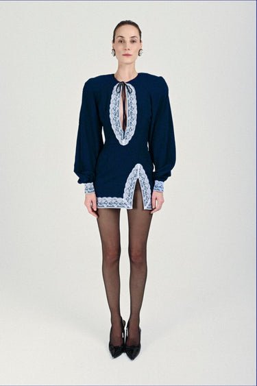 Mini Dress with Lace Contrast