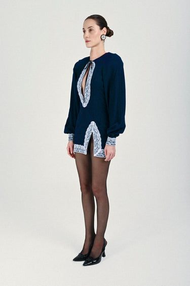 Mini Dress with Lace Contrast