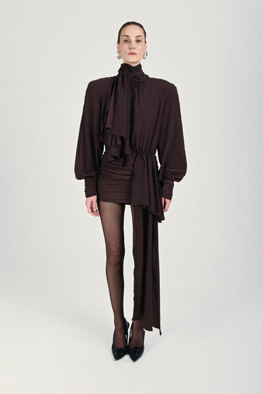 Mini Dress with Draped Collar and Skirt