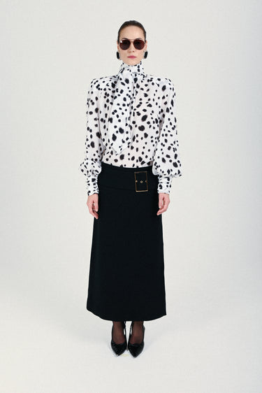 Low-Waist Maxi Skirt with Gold Buckle Detail