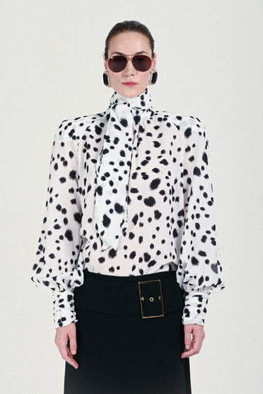 Dalmatian Blouse with Bow Neck
