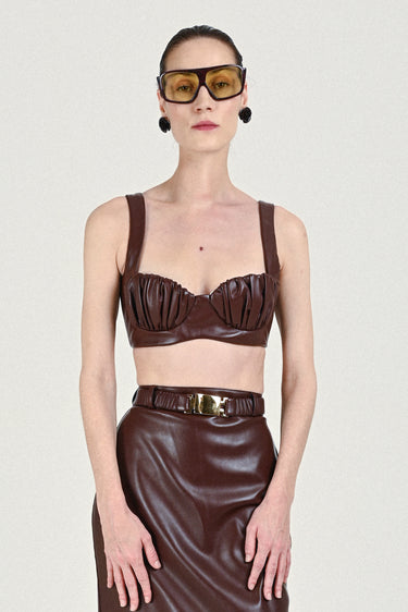 Eco Leather Bra with Gathered Cups