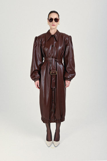 Eco-leather Long Bomber with Belt