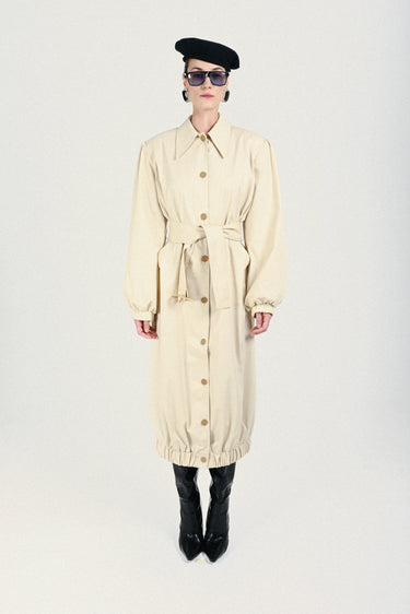 Gabardine Long Bomber with Belt