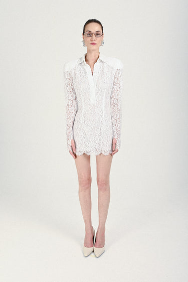 Lace Polo Mini Dress with Long Sleeves