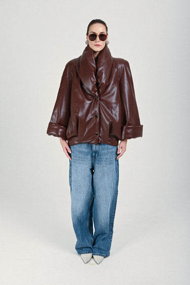 Eco Leather Puffed Short Coat
