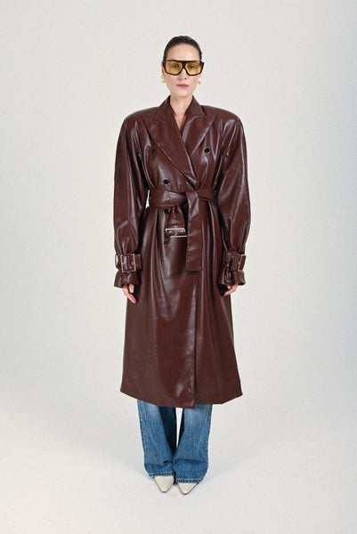 【mean】ETHOSENS 2way coat (brown) Eco-leather Signature Trenchcoat – Rowen Rose
