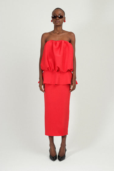 Strapless Puffy Dress with Peplum in Sable