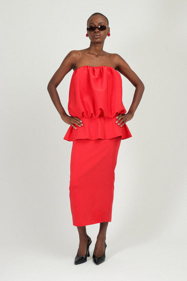 strapless red peplum dress MNM Couture 2767