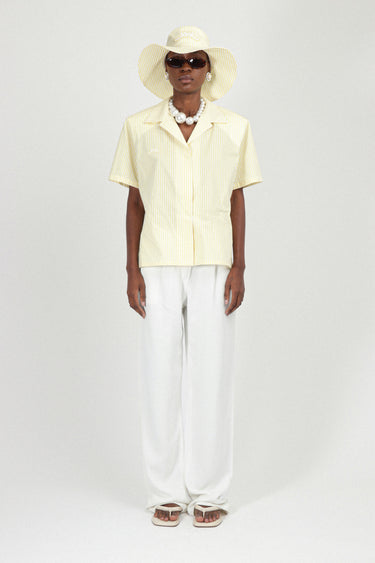 Striped Oversized Short Sleeves Shirt in Poplin
