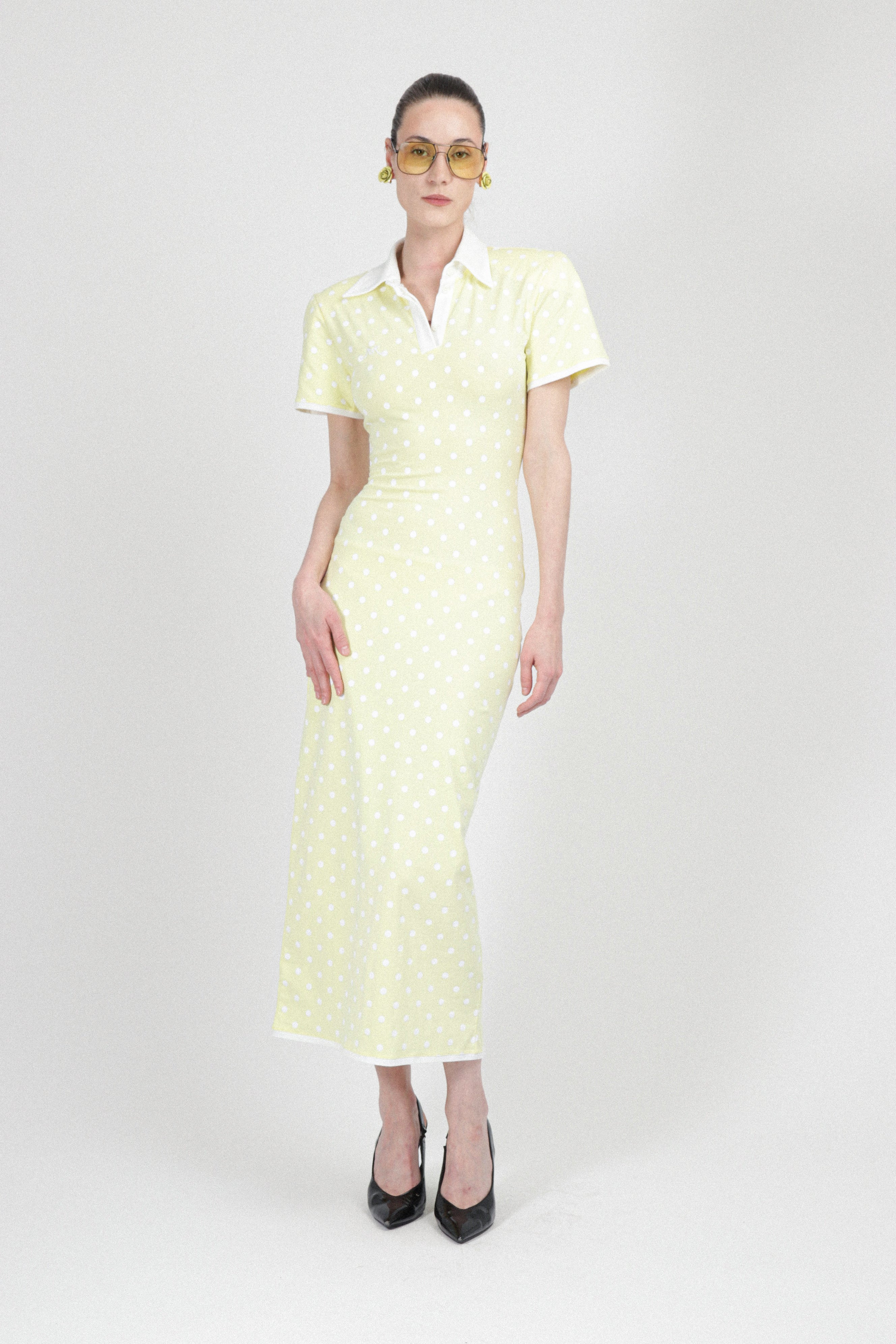 jersey polo dress Long Sleeves Jersey Polo Dress with Fringe Skirt