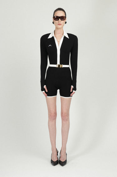 Long Sleeves Jersey Mini Jumpsuit with Belt