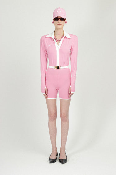 Long Sleeves Jersey Mini Jumpsuit with Belt