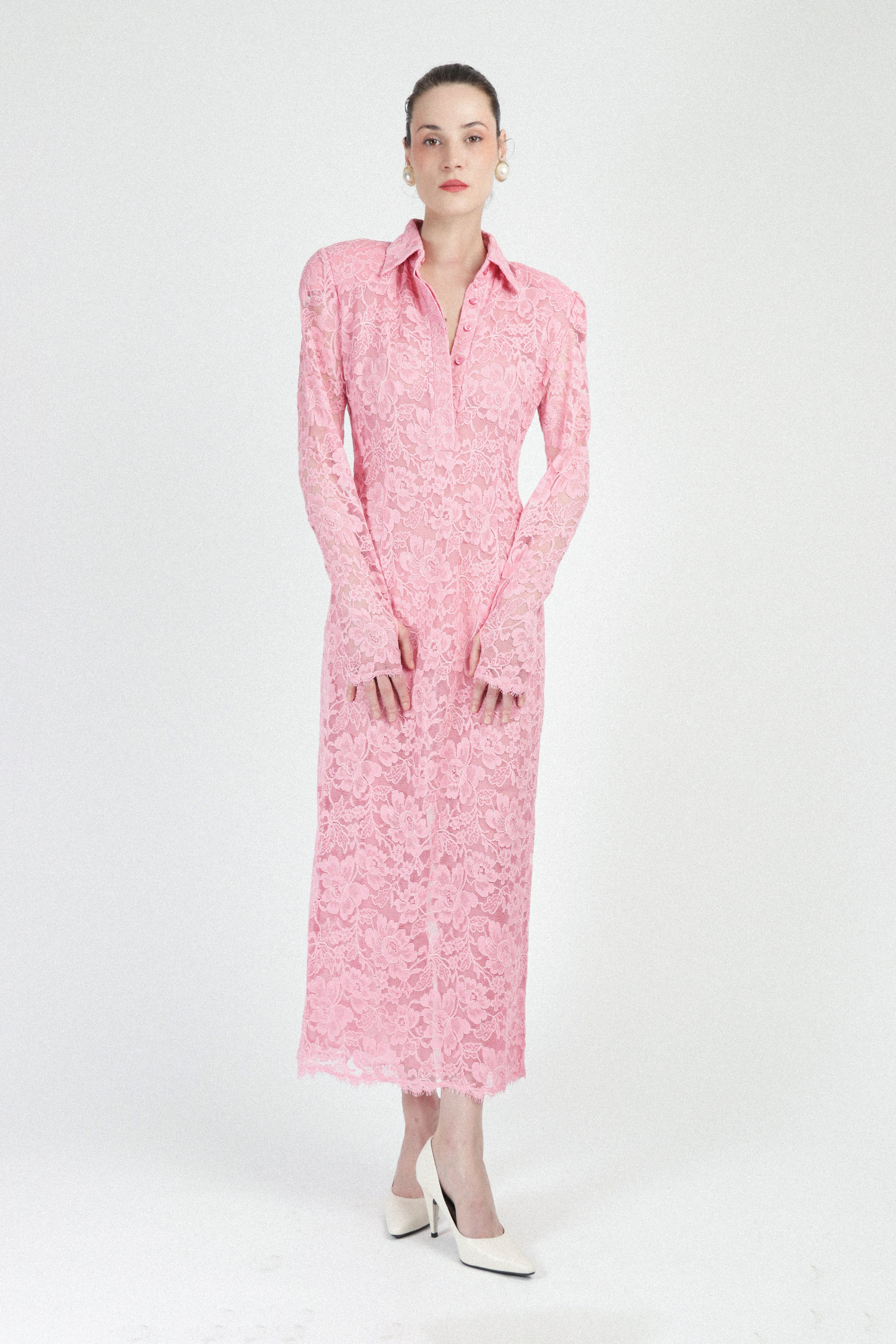 Lace Polo Dress with Long Sleeves - 34