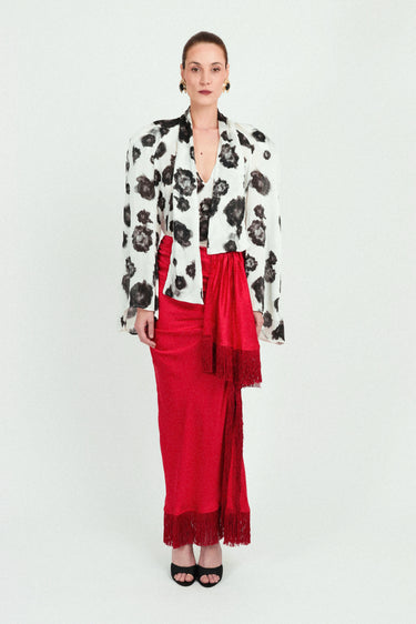 Oversized Raglan Blouse with Integrated Scarf