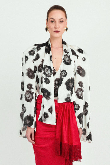 Oversized Raglan Blouse with Integrated Scarf
