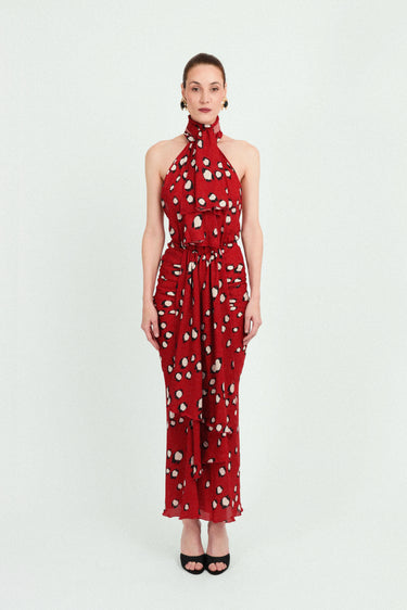 Sleeveless Long Dress with Bow Neck in Georgette