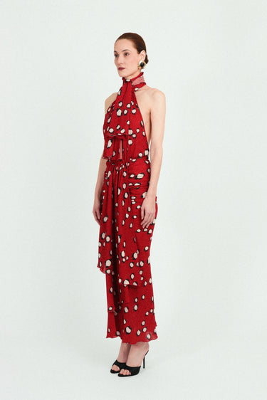 Sleeveless Long Dress with Bow Neck in Georgette
