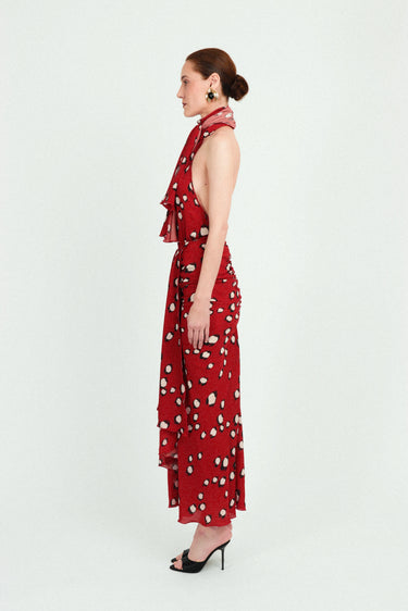 Sleeveless Long Dress with Bow Neck in Georgette