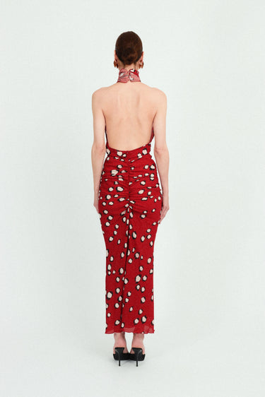Sleeveless Long Dress with Bow Neck in Georgette