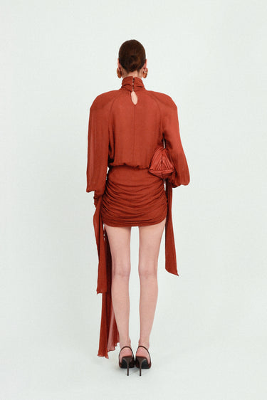 Georgette Raglan Mini Dress with Bow Neck