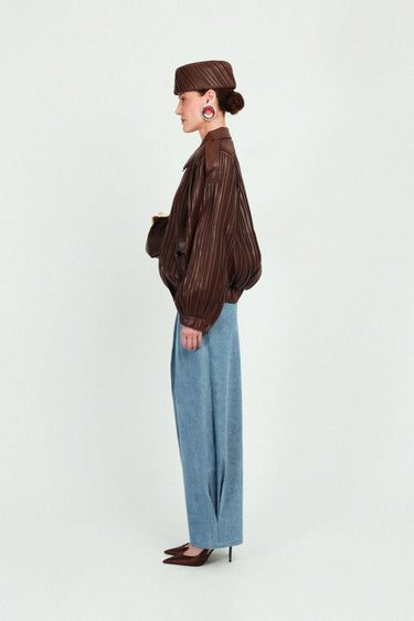 Pleated Eco-leather Short Bomber