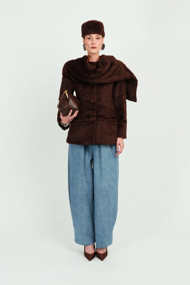 Alpaca Coat with Integrated Scarf